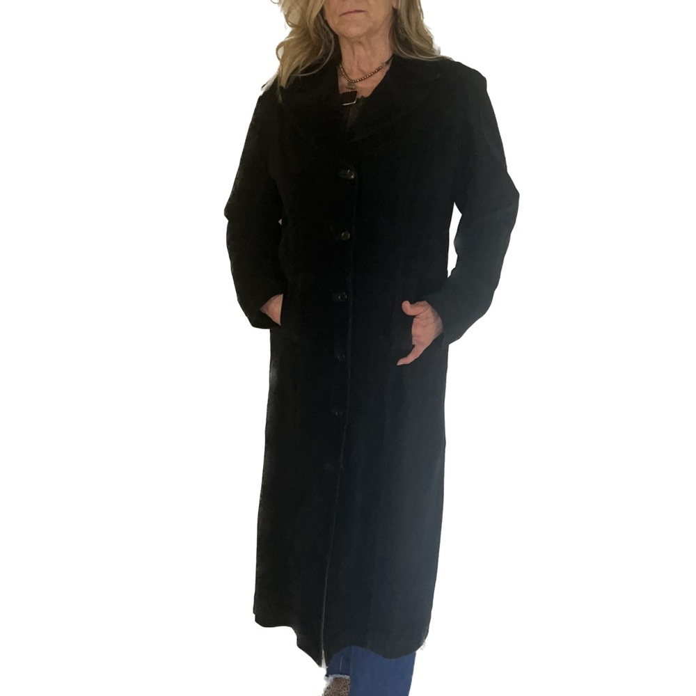 Vintage Deerskin Quality Leather Est 1944  Black Suede Chesterfield Coat